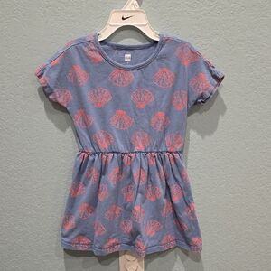 Tea Collection Blue and Pink Shell Print Dress